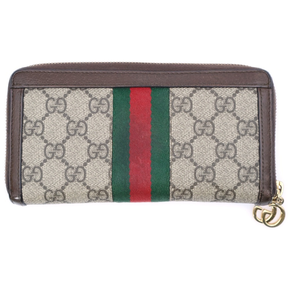 GUCCI(グッチ) GGスプリーム シェリーライン ラウンドファスナー長財布 ロングウォレット カードケース ブラウン×ベージュ レザー×PVC 523154 ゴールド金具