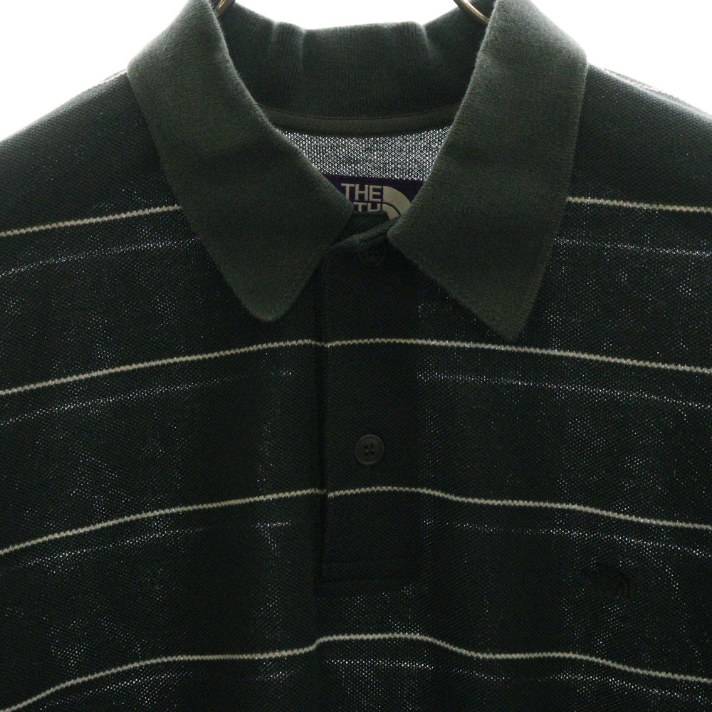 THE NORTH FACE(ザノースフェイス) Field Striped Polo フィールド ストライプ柄 ワンポイントロゴ刺繍 鹿の子 長袖ポロシャツ カーキ NT6352N