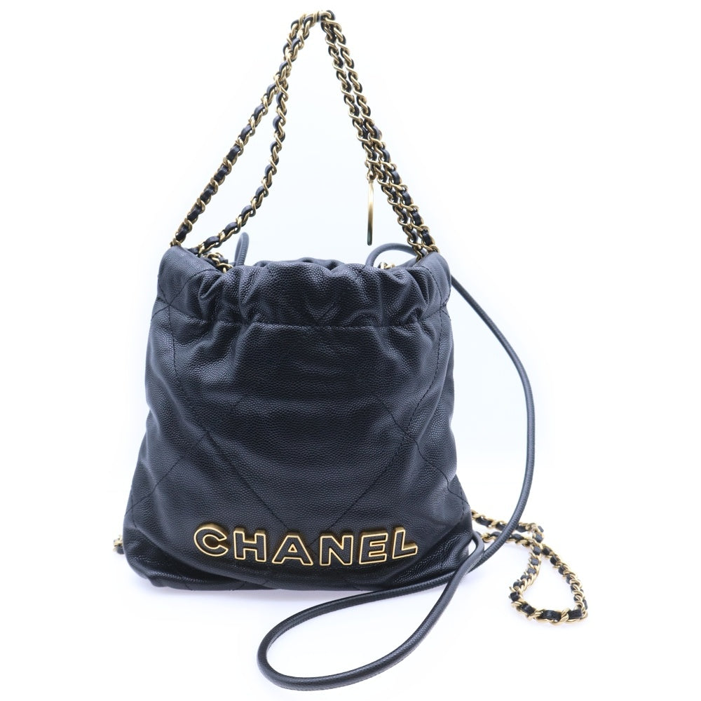 CHANEL(シャネル) シャネル22 ミニ チェーンショルダーバッグ ブラック キャビアスキン ゴールド金具 AS3980