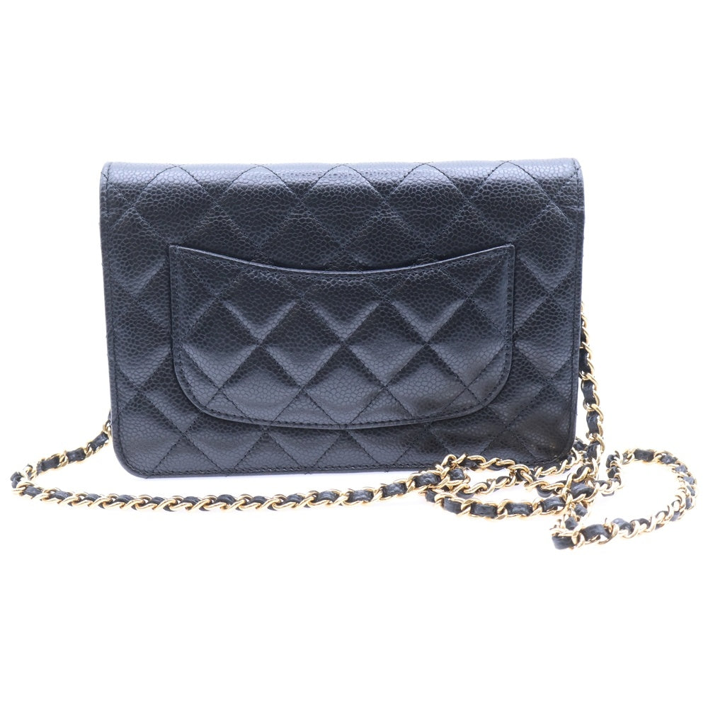 CHANEL(シャネル) マトラッセ チェーンウォレット ショルダーバッグ ブラック キャビアスキン ゴールド金具 プレートタイプ AP0250