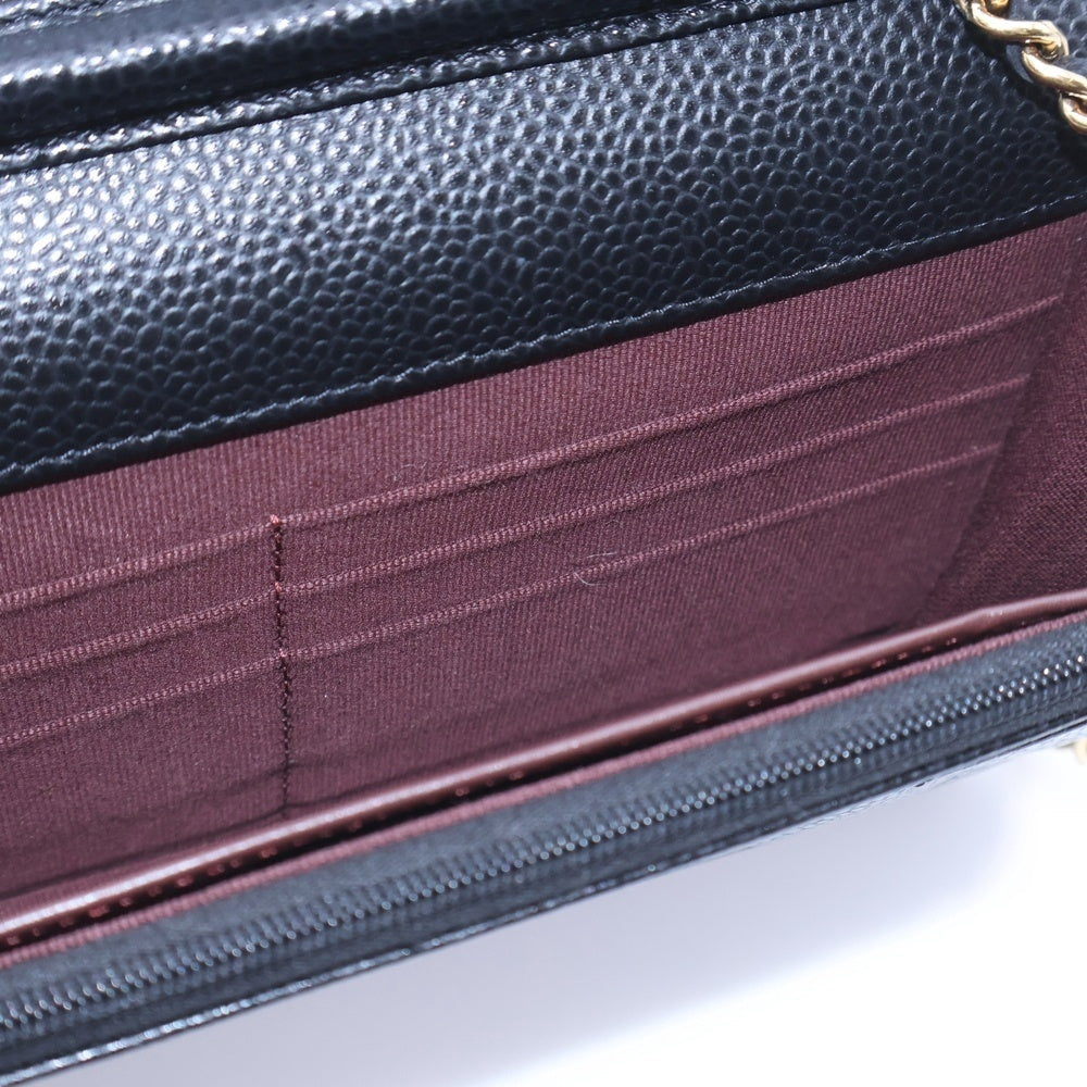 CHANEL(シャネル) マトラッセ チェーンウォレット ショルダーバッグ ブラック キャビアスキン ゴールド金具 プレートタイプ AP0250
