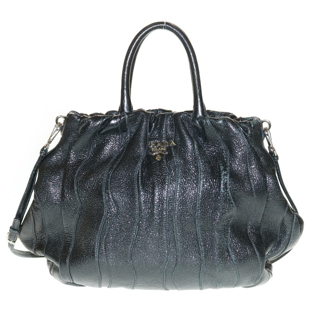 PRADA(プラダ) トライアングルロゴ 2WAYショルダーバッグ ハンドバッグ ブラック レザー BN1687 シルバー金具