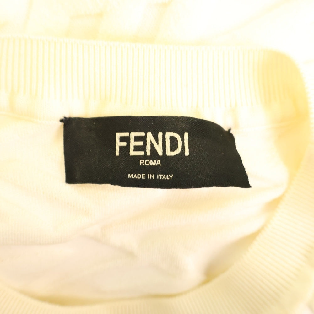 FENDI(フェンディ) 22AW FF総柄 パイルジャガード ウール クルーネック プルオーバー 長袖ニット セーター ホワイト/アイボリー FZX061 AL3M