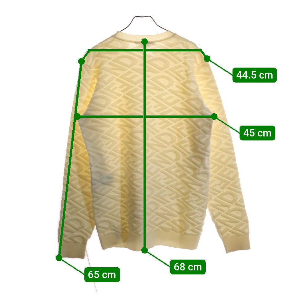 FENDI(フェンディ) 22AW FF総柄 パイルジャガード ウール クルーネック プルオーバー 長袖ニット セーター ホワイト/アイボリー FZX061 AL3M