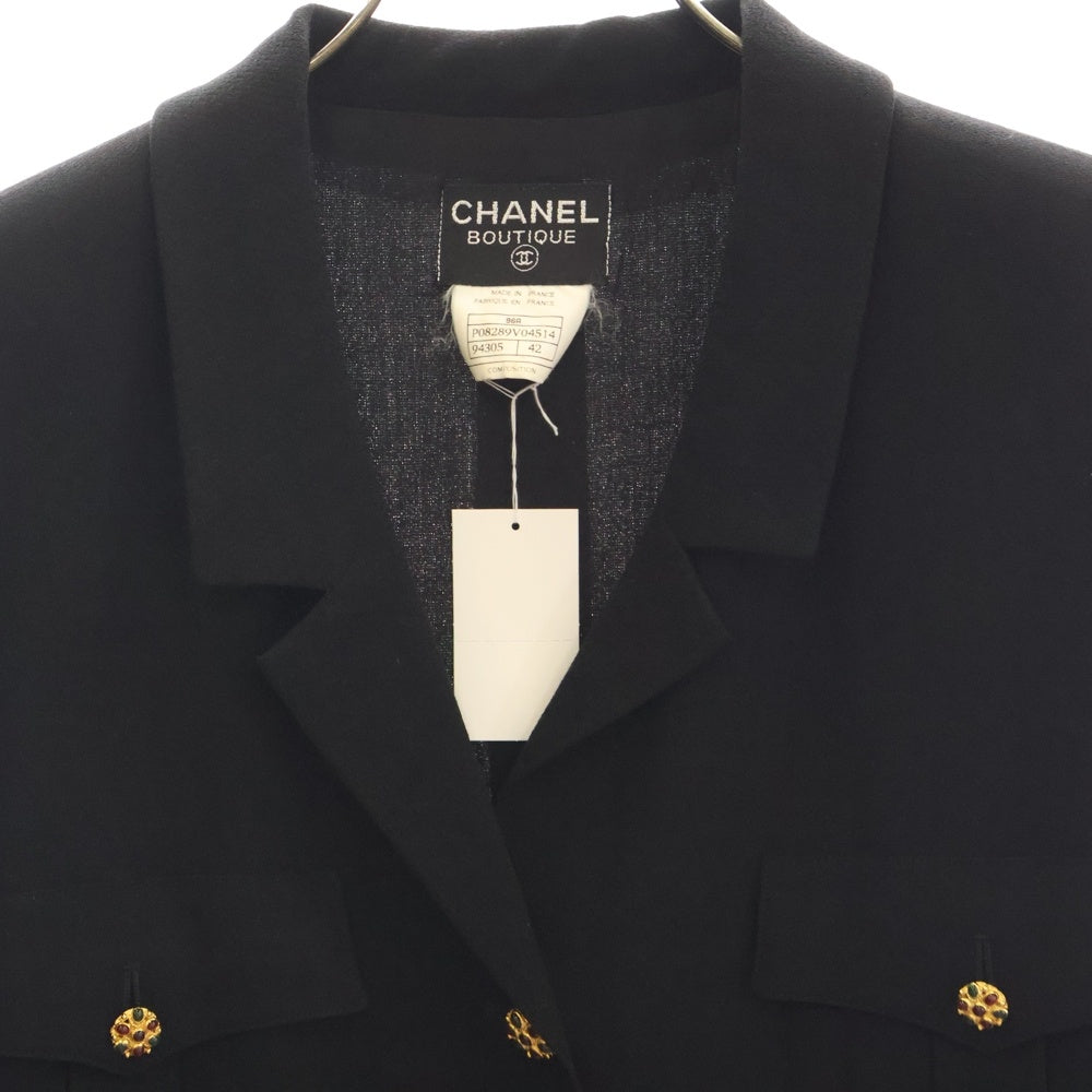CHANEL(シャネル) 96AW グリポアボタン ウール 10B マルチポケット ロング テーラードジャケット コート ブラック レディース P08289V04514