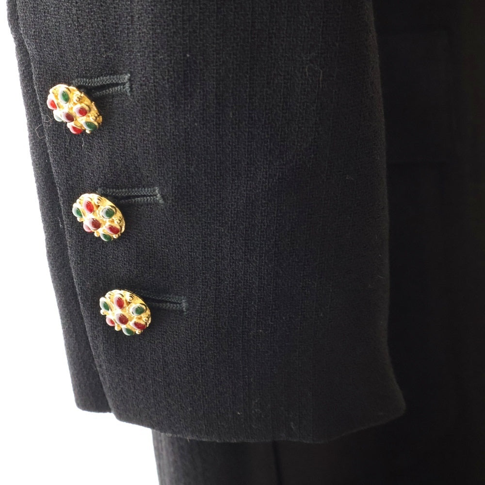 CHANEL(シャネル) 96AW グリポアボタン ウール 10B マルチポケット ロング テーラードジャケット コート ブラック レディース P08289V04514