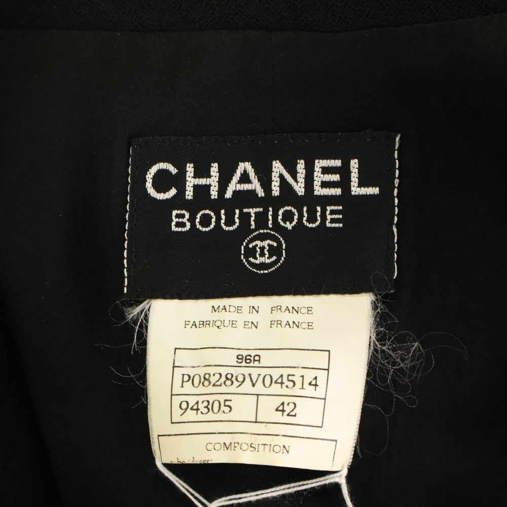CHANEL(シャネル) 96AW グリポアボタン ウール 10B マルチポケット ロング テーラードジャケット コート ブラック レディース P08289V04514
