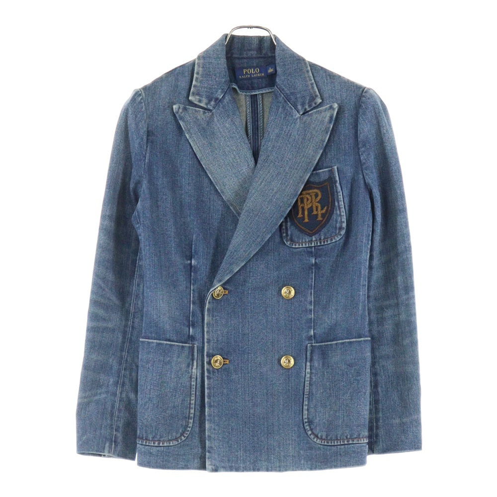 POLO RALPH LAUREN(ポロラルフローレン) エンブレム ワッペンロゴ デニム ダブルブレスト ピークドラペル テーラードジャケット インディゴ 211642993001