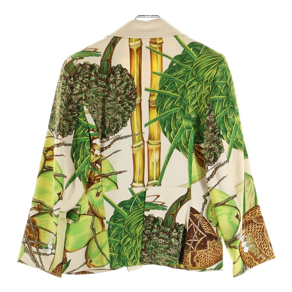 HERMES(エルメス) Hロゴ 馬車柄 セリエボタン ジャガード プリーツカラー 比翼 ロングスリーブ 長袖 シャツ ブラウス ネイビー/ブラウン レディース