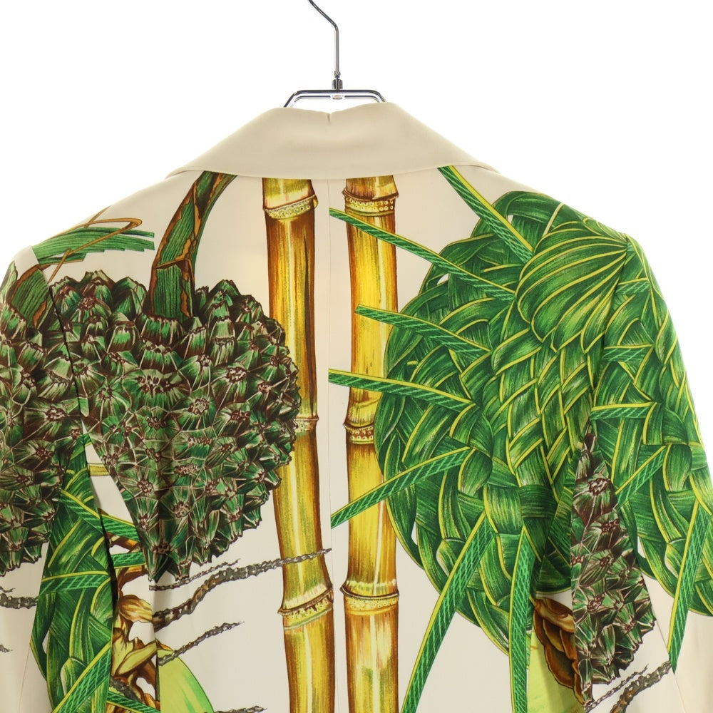 HERMES(エルメス) Hロゴ 馬車柄 セリエボタン ジャガード プリーツカラー 比翼 ロングスリーブ 長袖 シャツ ブラウス ネイビー/ブラウン レディース