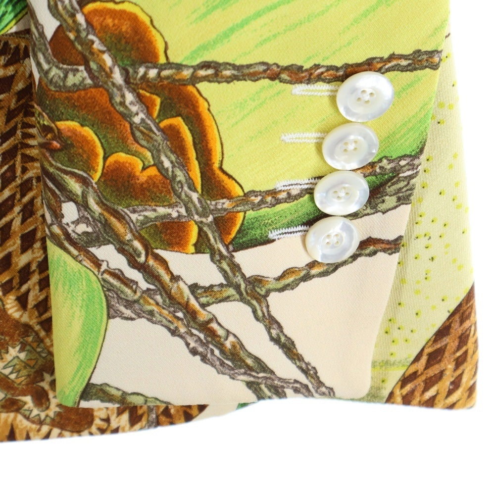 HERMES(エルメス) Hロゴ 馬車柄 セリエボタン ジャガード プリーツカラー 比翼 ロングスリーブ 長袖 シャツ ブラウス ネイビー/ブラウン レディース