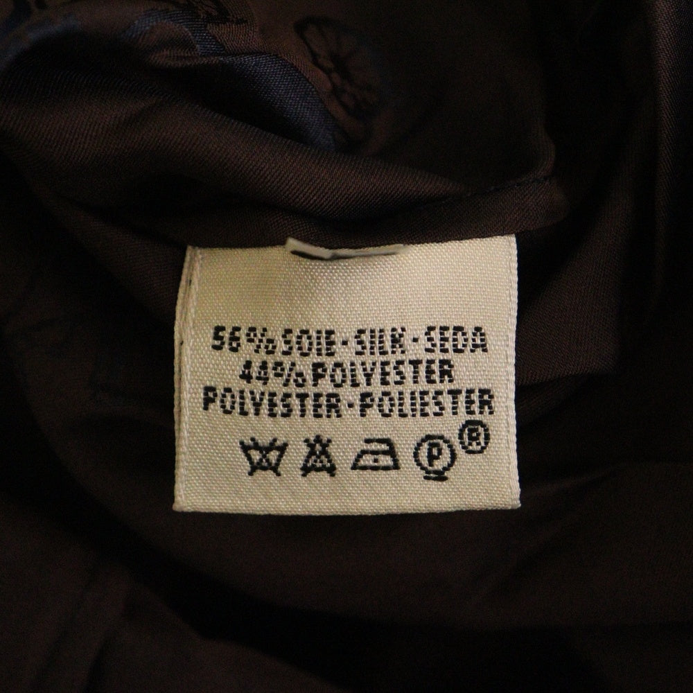 HERMES(エルメス) Hロゴ 馬車柄 セリエボタン ジャガード プリーツカラー 比翼 ロングスリーブ 長袖 シャツ ブラウス ネイビー/ブラウン レディース