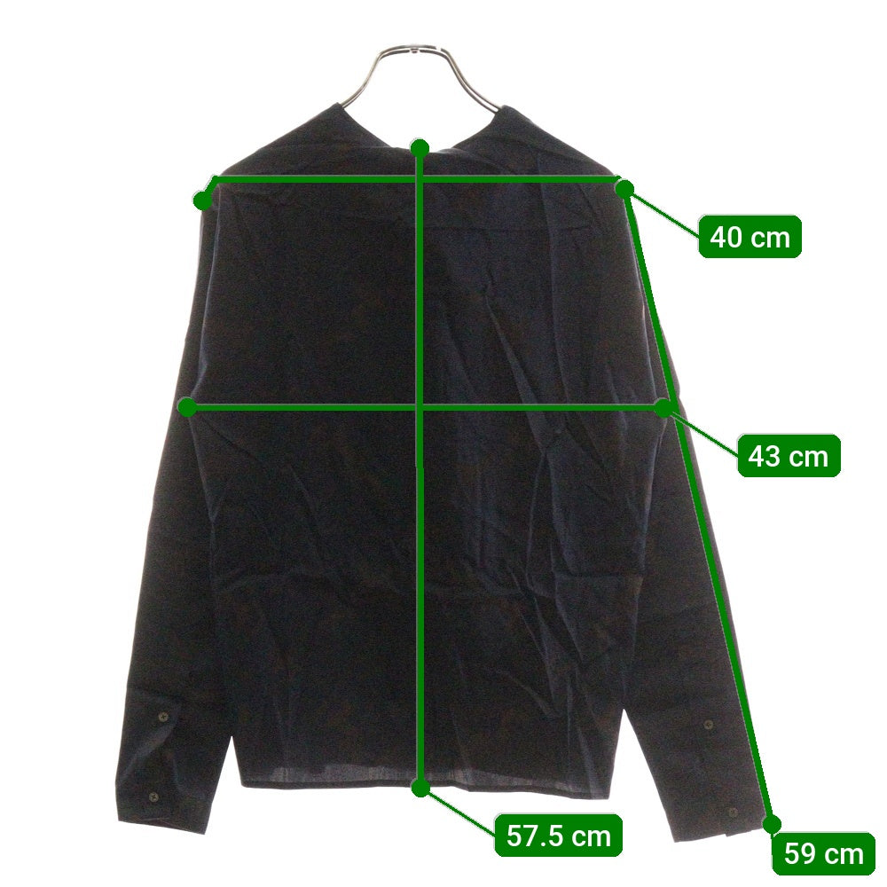 HERMES(エルメス) Hロゴ 馬車柄 セリエボタン ジャガード プリーツカラー 比翼 ロングスリーブ 長袖 シャツ ブラウス ネイビー/ブラウン レディース