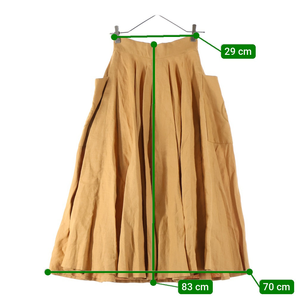 HERMES(エルメス) ロゴ刺繍 ボタン スカート ブラウン コットン レディース