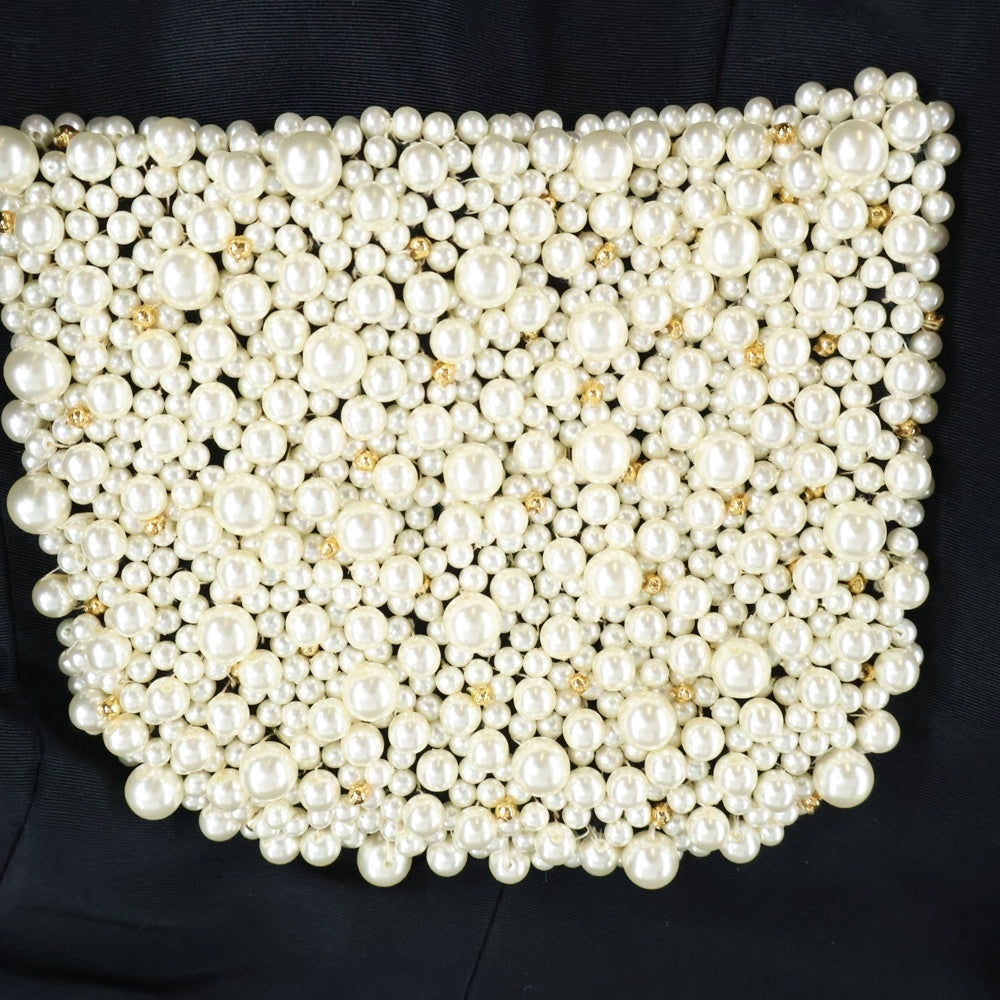 CHANEL(シャネル) 90S VINTAGE ヴィンテージ パール装飾 シルク 2B スナップボタン ショールカラー テーラードジャケット ブラック レディース