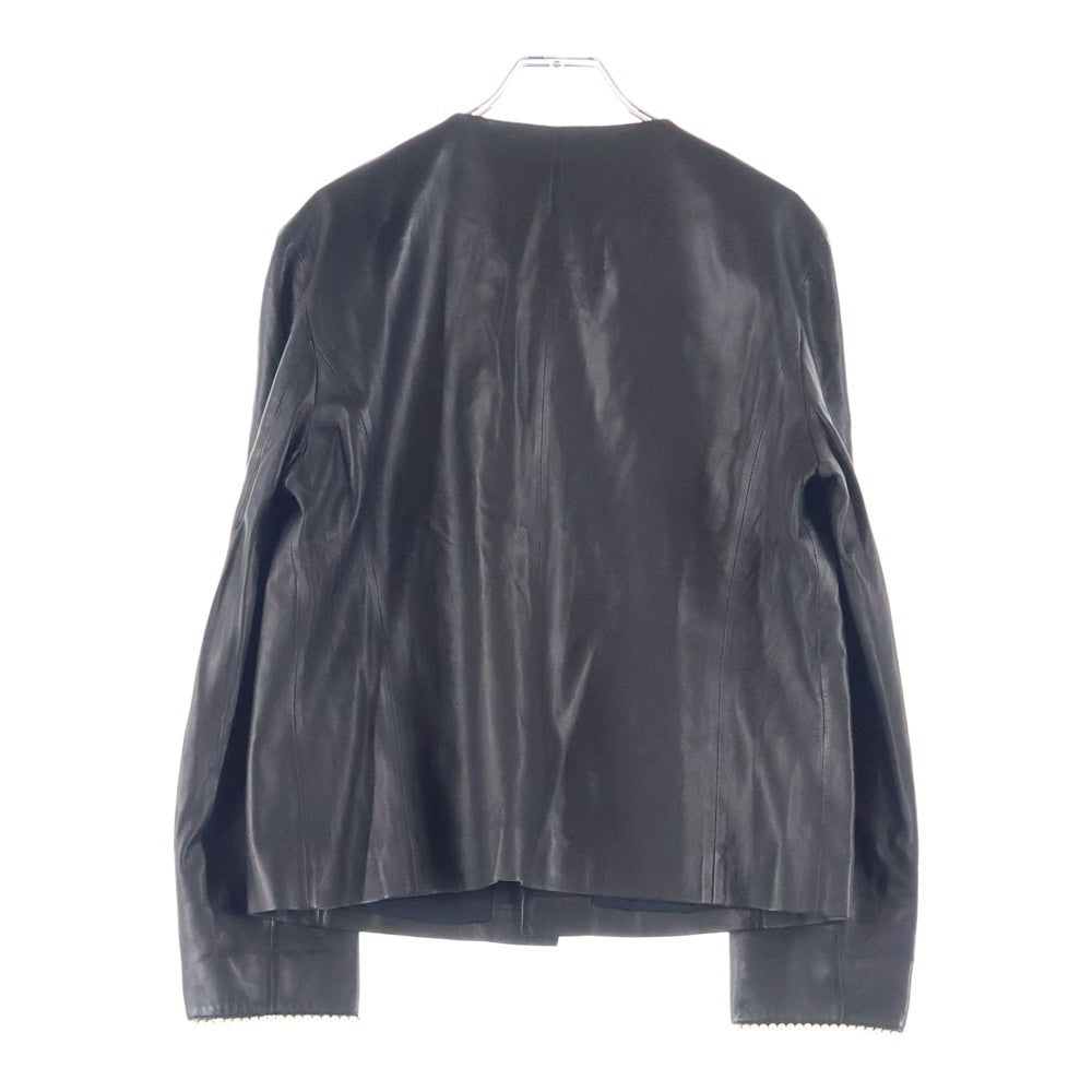 CHANEL(シャネル) ココマーク ラムスキン レザー パール装飾 ノーカラー ジャケット ブラック レディース P36378C00095