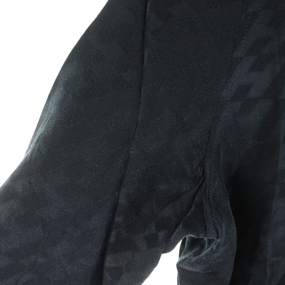 HERMES(エルメス) Hロゴ 総柄 ボーカラー シルク 長袖シャツ ブラウス ブラック レディース