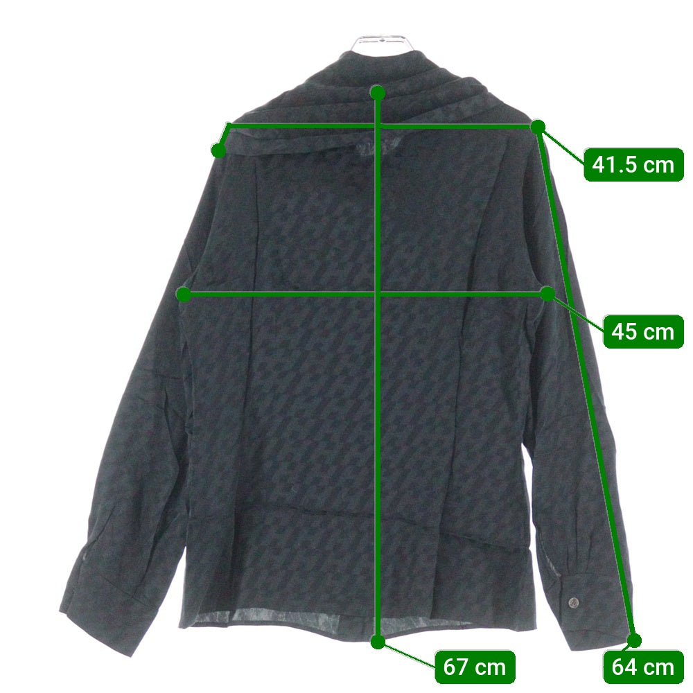 HERMES(エルメス) Hロゴ 総柄 ボーカラー シルク 長袖シャツ ブラウス ブラック レディース