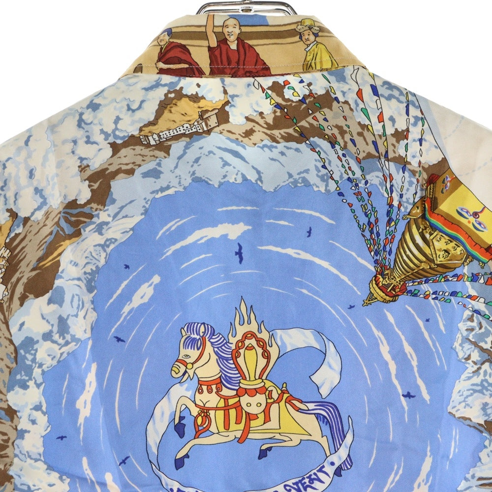HERMES(エルメス) PRIERES AU VENT 風の中の祈り シルクスカーフ 総柄プリント 長袖シャツ マルチカラー ベージュ/ブルー レディース