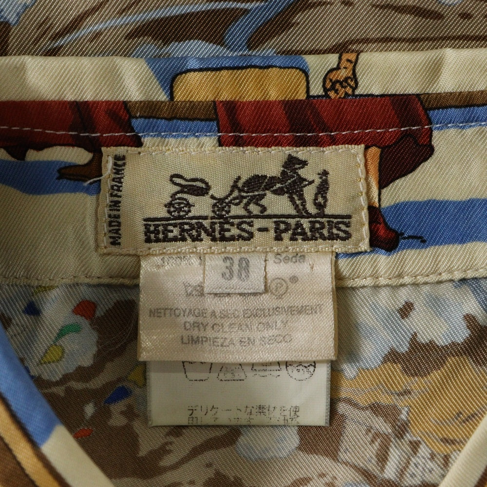 HERMES(エルメス) PRIERES AU VENT 風の中の祈り シルクスカーフ 総柄プリント 長袖シャツ マルチカラー ベージュ/ブルー レディース