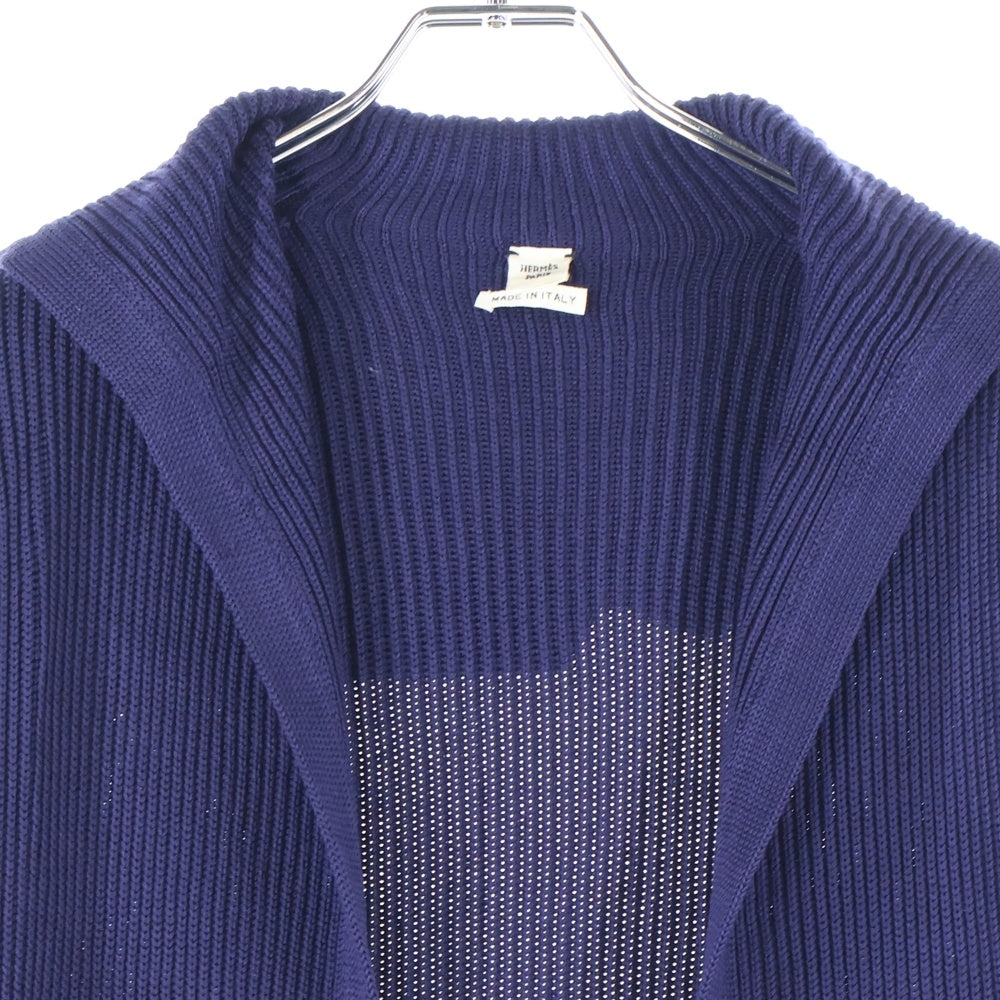 HERMES(エルメス) セーラーカラー シルクニット 長袖 ロング カーディガン パープル レディース