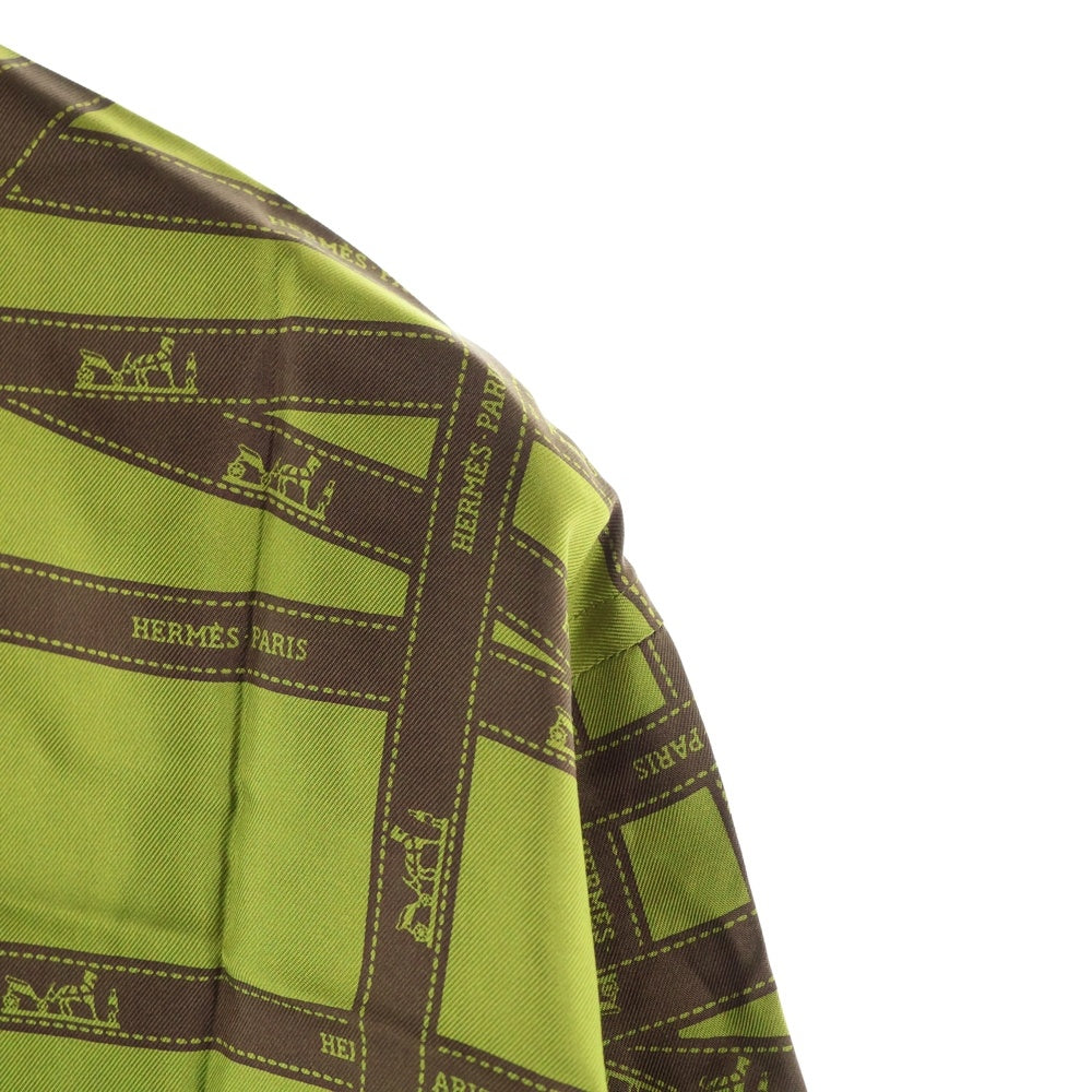 HERMES(エルメス) リボン総柄 ロゴプリント シルク セリエボタン 長袖シャツ グリーン レディース