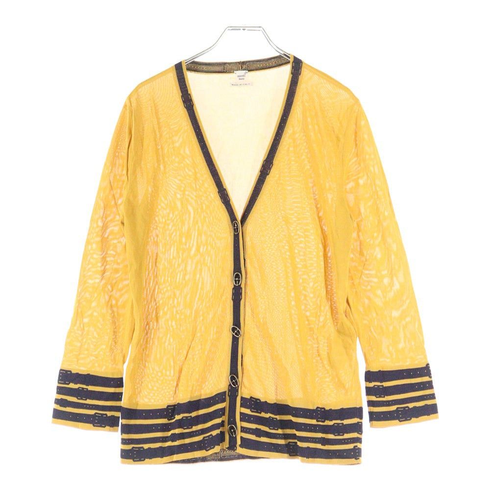 HERMES(エルメス) シェーヌダンクル バックルボタン バイカラー レーヨンニット カーディガン イエロー/ネイビー レディース
