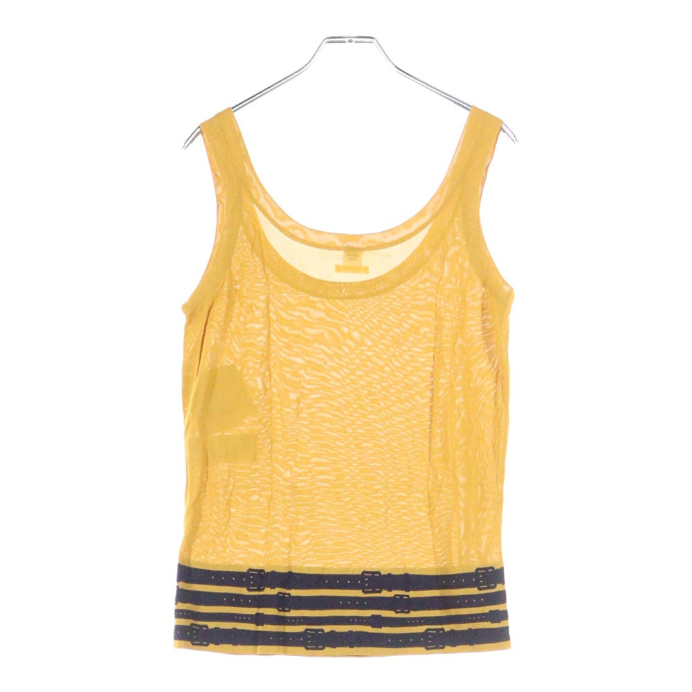 HERMES(エルメス) ベルトデザイン ビスコース レーヨンニット ノースリーブ タンクトップ カットソー トップス イエロー/ネイビー レディース
