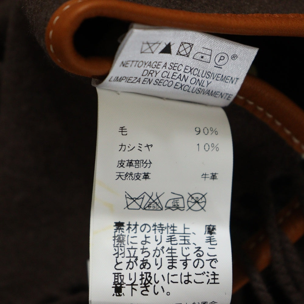 HERMES(エルメス) ロカバール カシミヤ混 ウール レザータッセル フリンジ ポンチョ ブラウン/グレー