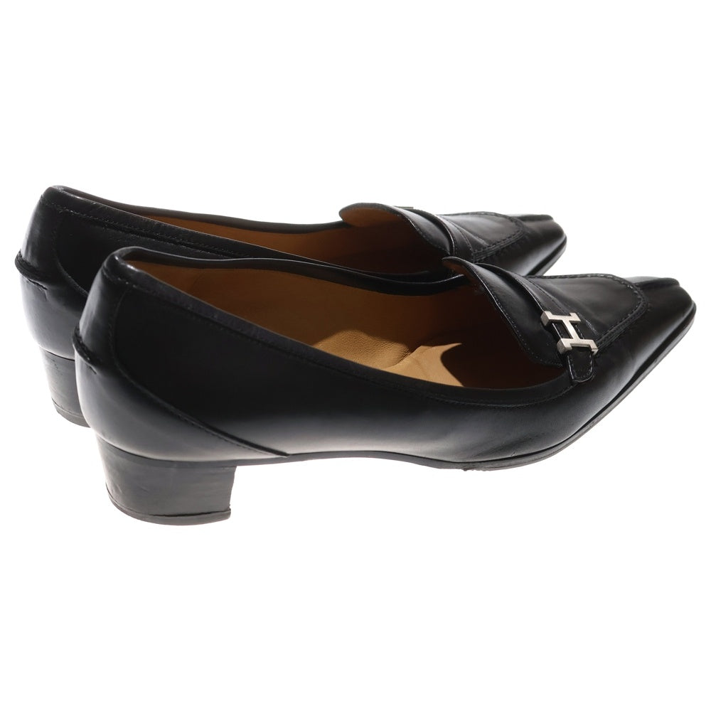 HERMES(エルメス) コンスタンス Hロゴプレート レザー ヒール パンプス シューズ シルバー金具 ブラック レディース