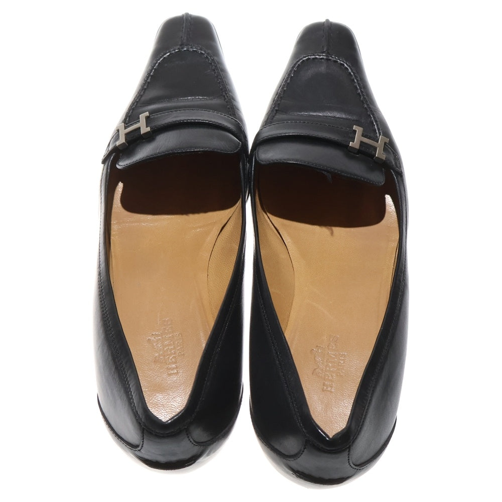 HERMES(エルメス) コンスタンス Hロゴプレート レザー ヒール パンプス シューズ シルバー金具 ブラック レディース