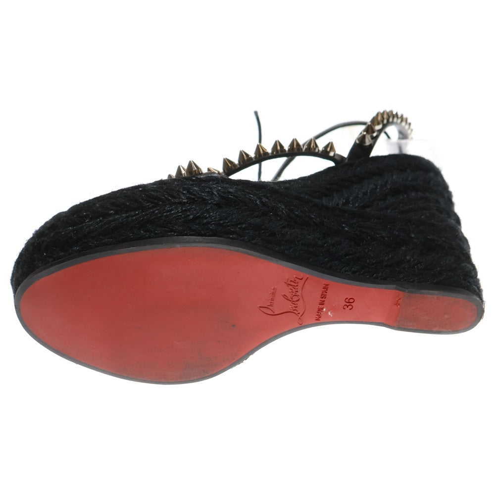 CHRISTIAN LOUBOUTIN(クリスチャンルブタン) スパイクスタッズ レザー ウェッジソール エスパドリーユ ヒール ストラップサンダル ブラック