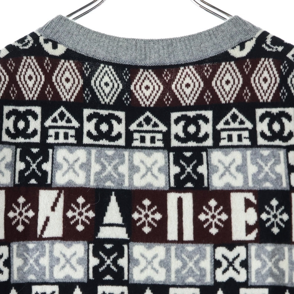 CHANEL(シャネル) ココマーク カシミヤ ノルディック柄 クルーネック プルオーバー 長袖ニット セーター グレー/ブラウン レディース P62184K47603