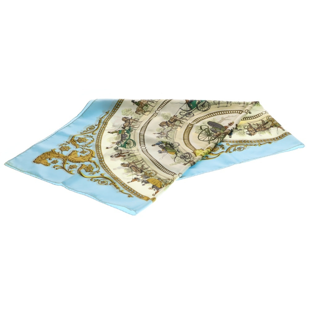 HERMES(エルメス) カレ90 馬着と馬装 LA PROMENDE DE LOMGCHAMPS ライトブルー シルク スカーフ