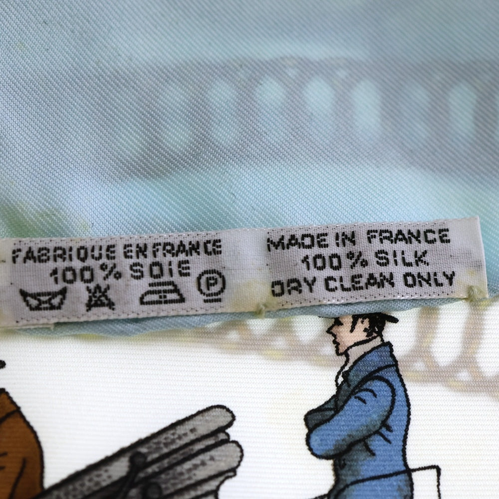 HERMES(エルメス) カレ90 馬着と馬装 LA PROMENDE DE LOMGCHAMPS ライトブルー シルク スカーフ