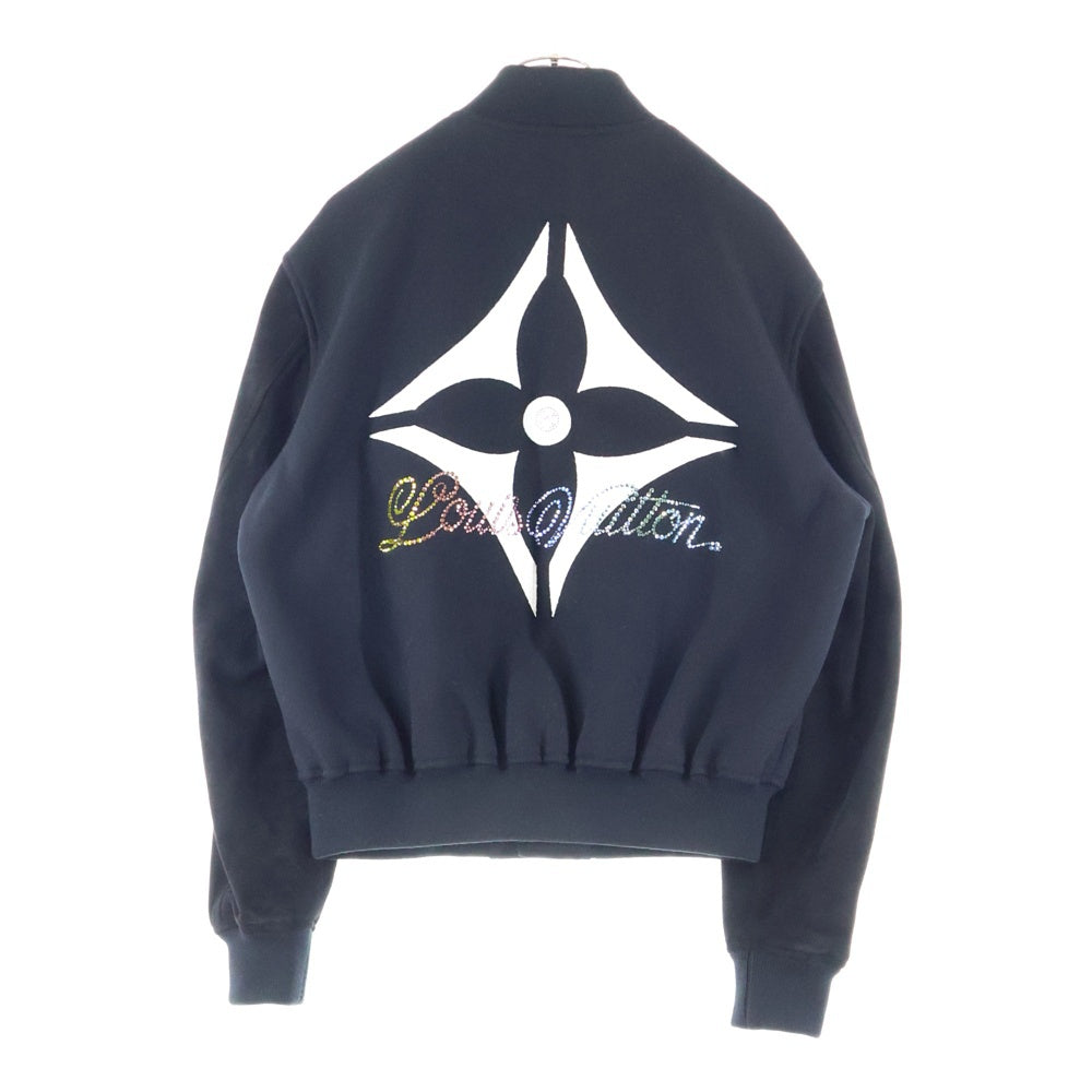 LOUIS VUITTON(ルイヴィトン) 25AW Mixed Leather Varsity Blouson ミックス スエードレザー モノグラムフラワー刺繍 ラインストーンロゴ バーシティー ブルゾン RM252MV SGS HTL01E