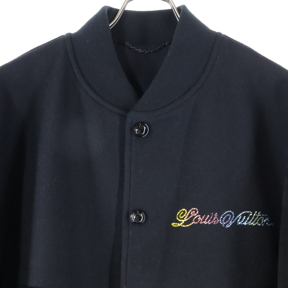 LOUIS VUITTON(ルイヴィトン) 25AW Mixed Leather Varsity Blouson ミックス スエードレザー モノグラムフラワー刺繍 ラインストーンロゴ バーシティー ブルゾン RM252MV SGS HTL01E