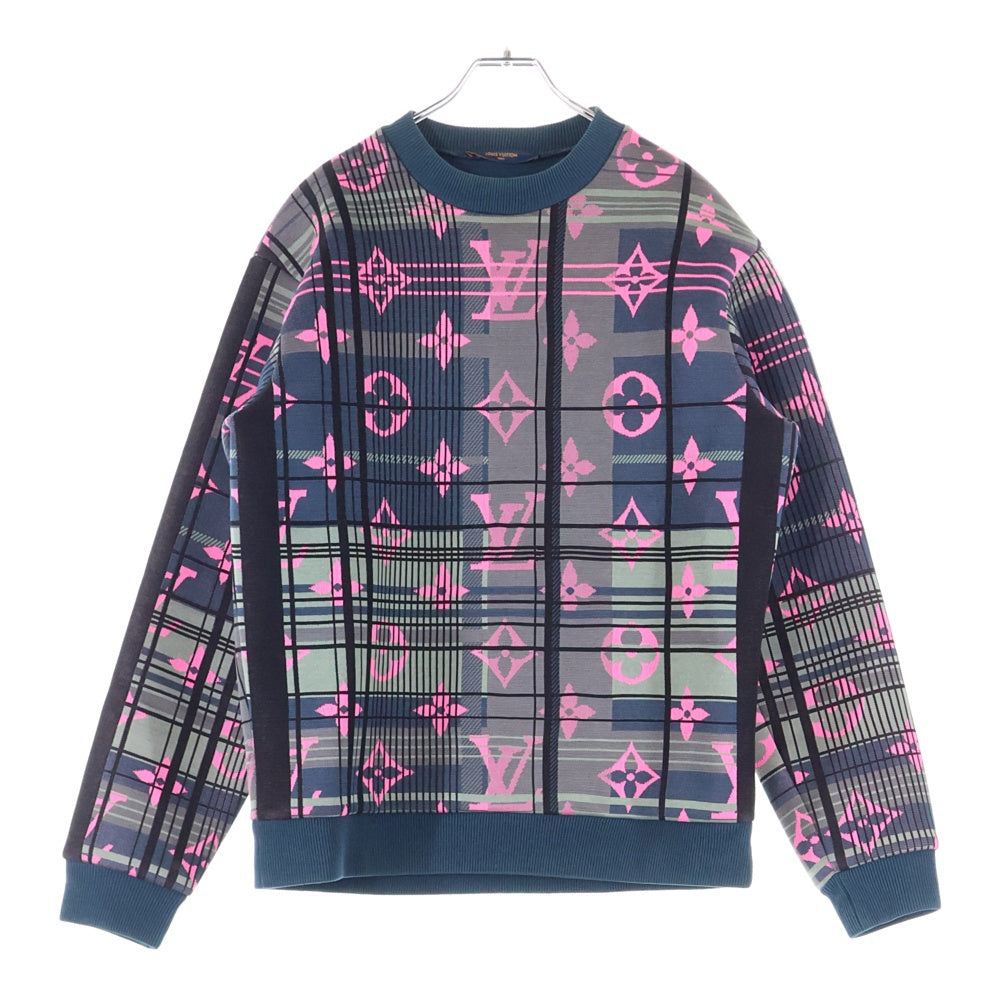 LOUIS VUITTON(ルイヴィトン) Monogram Jacquard Crewneck モノグラムジャガードスウェット 長袖トレーナー グリーン/ピンク HKY75WZRW