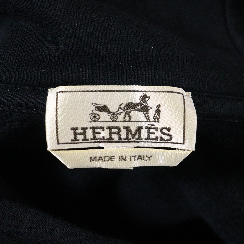 HERMES(エルメス) レザーパッチ ステッチデザイン プルオーバースウェットパーカー フーディー ネイビー