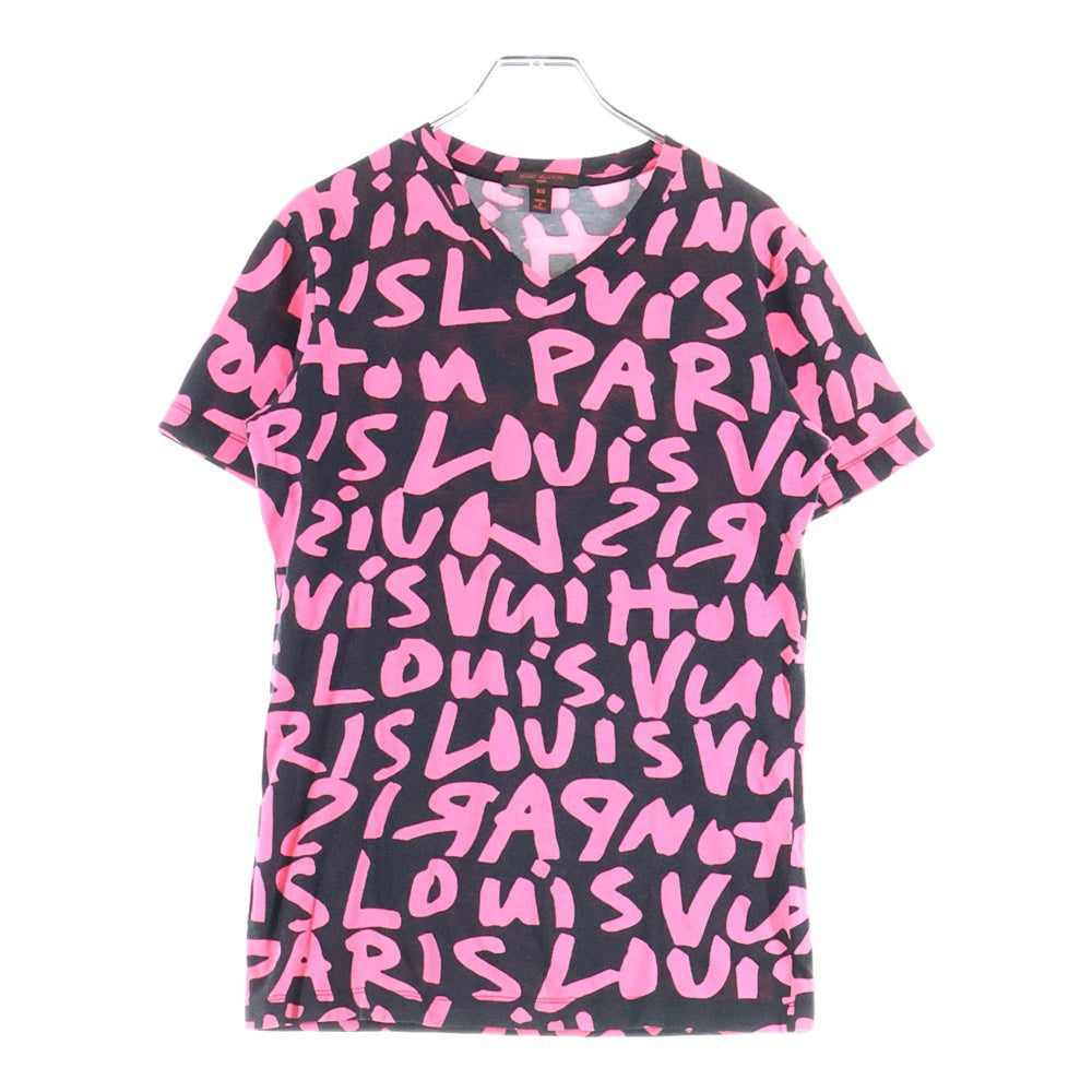 LOUIS VUITTON(ルイヴィトン) 09SS グラフティ Vネックロゴプリント半袖Tシャツ カットソー ブラック/ピンク RW091T WOTS09JES