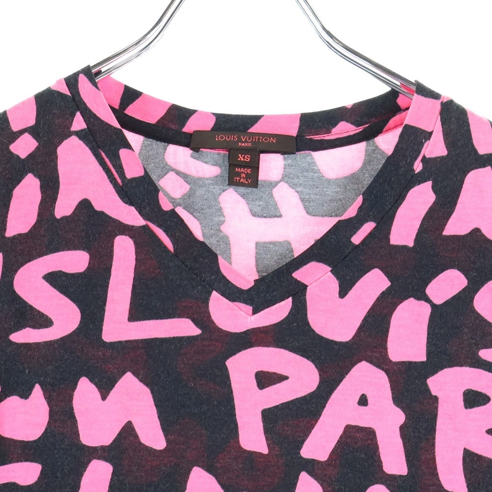 LOUIS VUITTON(ルイヴィトン) 09SS グラフティ Vネックロゴプリント半袖Tシャツ カットソー ブラック/ピンク RW091T WOTS09JES