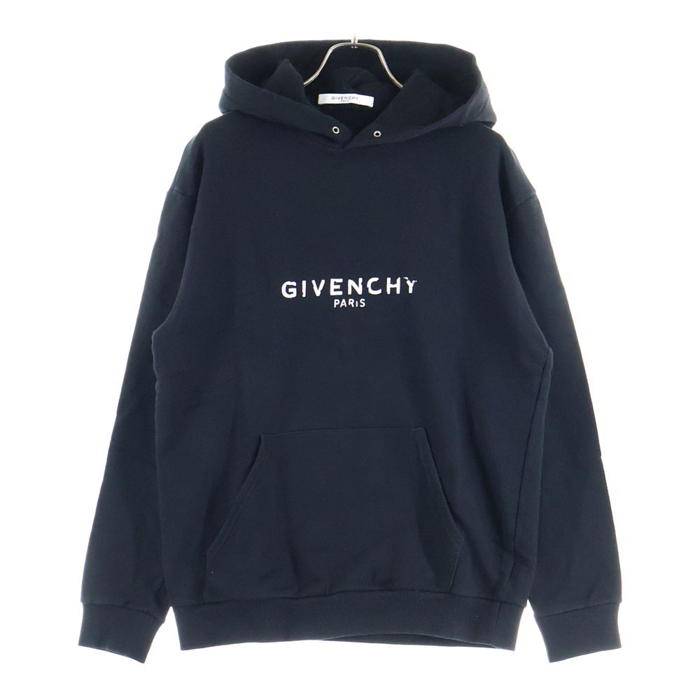 GIVENCHY(ジバンシィ) ダメージ加工ロゴプリントフーデッドプルオーバースウェットパーカー ブラック BM70BS306C