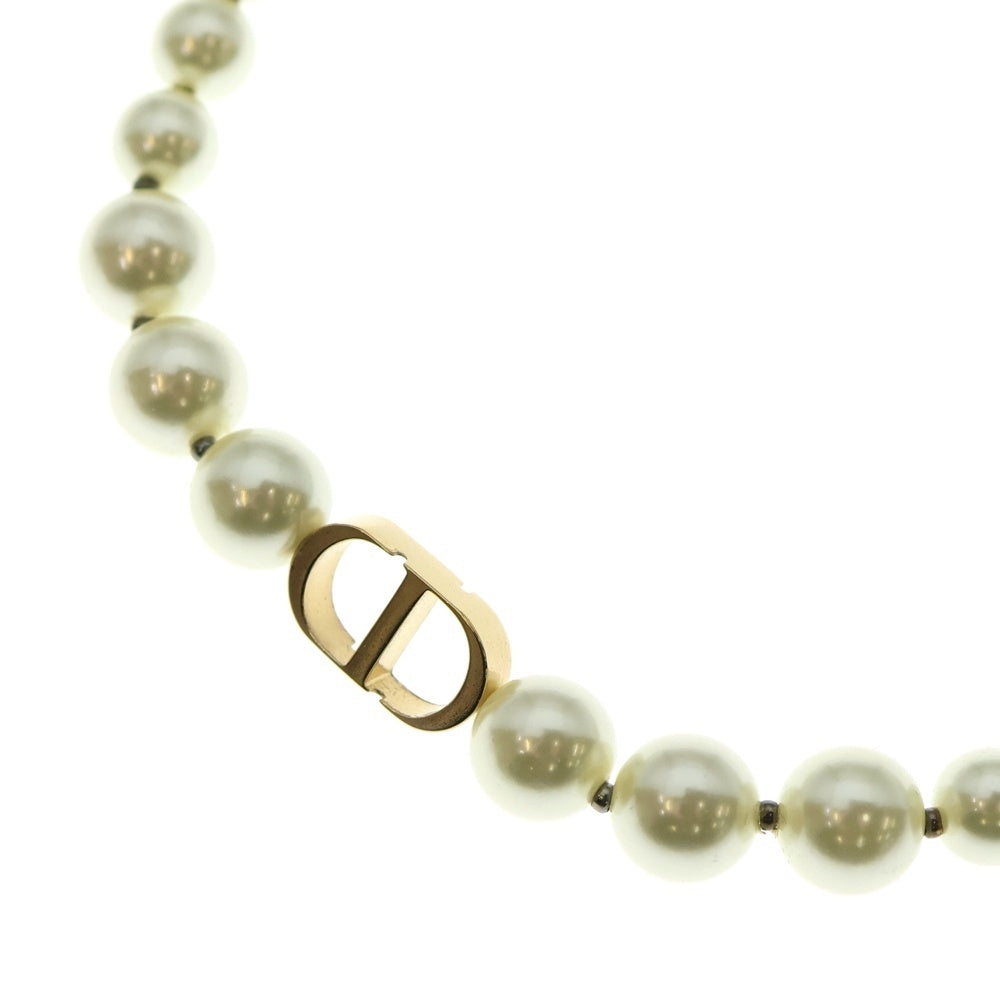 Christian Dior(クリスチャンディオール) CDロゴ フェイクパールネックレス チョーカー ゴールド×ホワイト GP