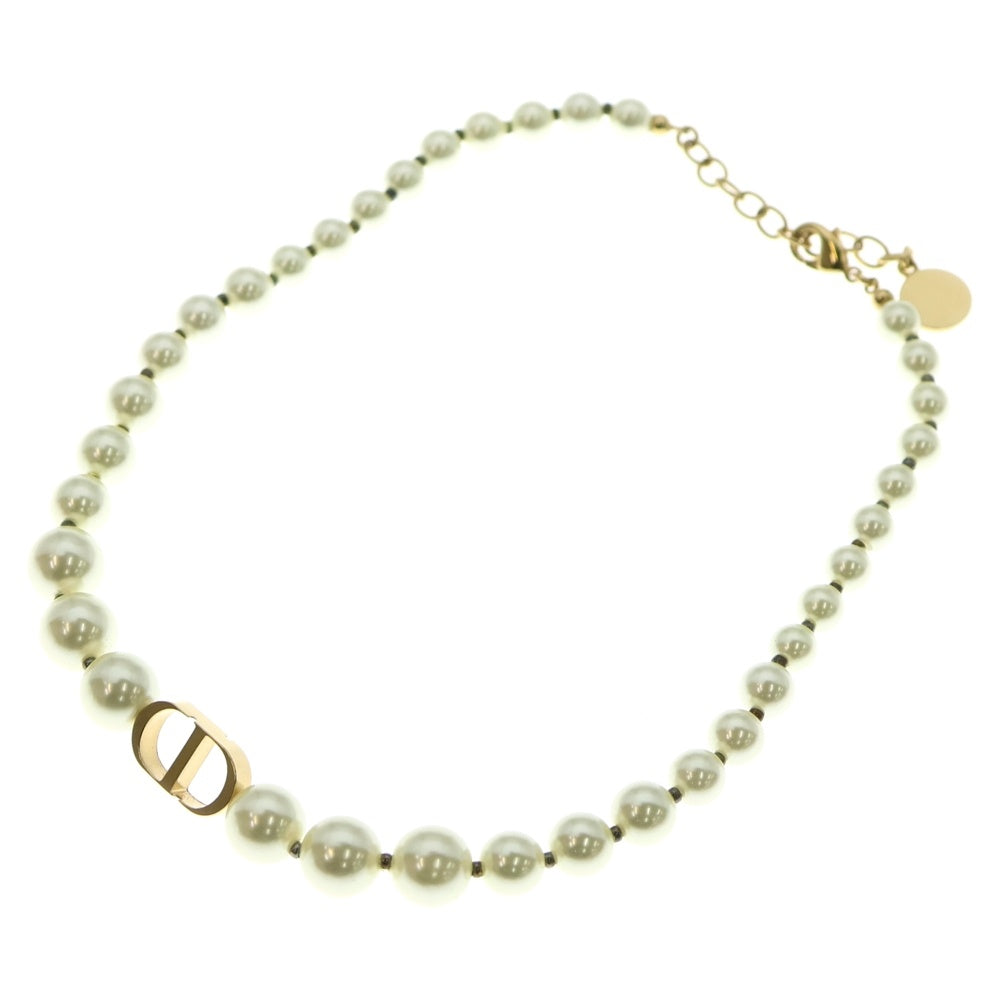 Christian Dior(クリスチャンディオール) CDロゴ フェイクパールネックレス チョーカー ゴールド×ホワイト GP