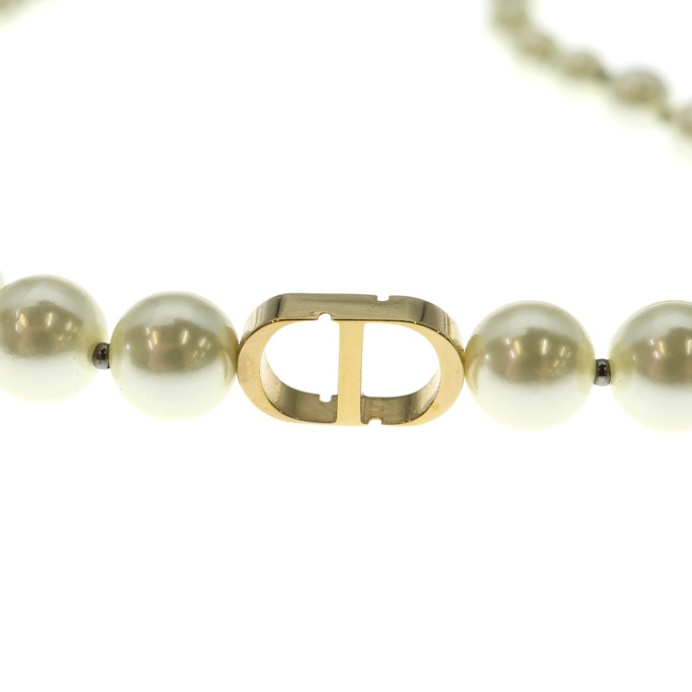 Christian Dior(クリスチャンディオール) CDロゴ フェイクパールネックレス チョーカー ゴールド×ホワイト GP