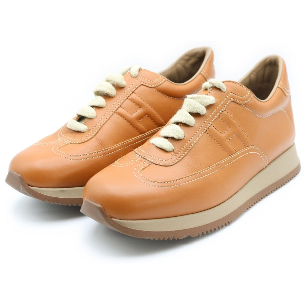 HERMES(エルメス) クイック Hロゴ レザー レースアップ ローカットシューズ スニーカー ブラウン レディース