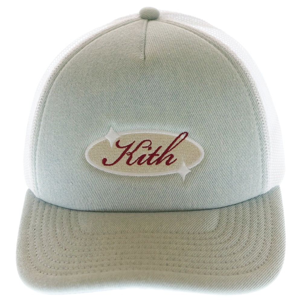 KITH(キス) Logo Denim Nolan Trucker Cap ロゴナイロントラッカーキャップ 帽子 ホワイト/ライトブルー