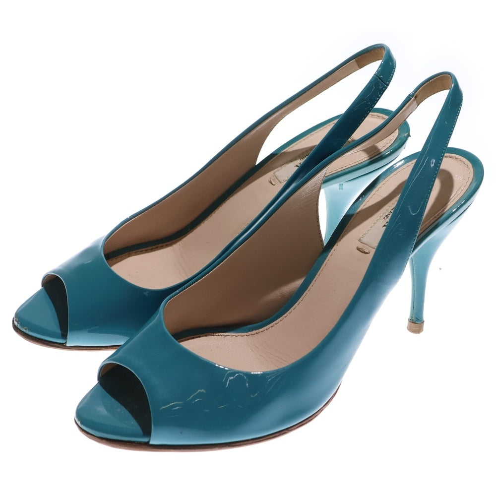PRADA(プラダ) パテントレザー オープントゥ ヒール ストラップ サンダル シューズ ライトブルー レディース