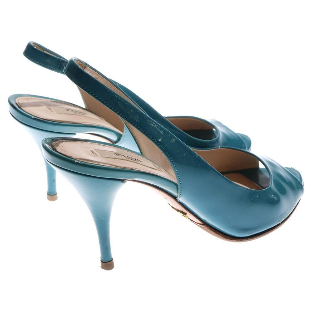 PRADA(プラダ) パテントレザー オープントゥ ヒール ストラップ サンダル シューズ ライトブルー レディース