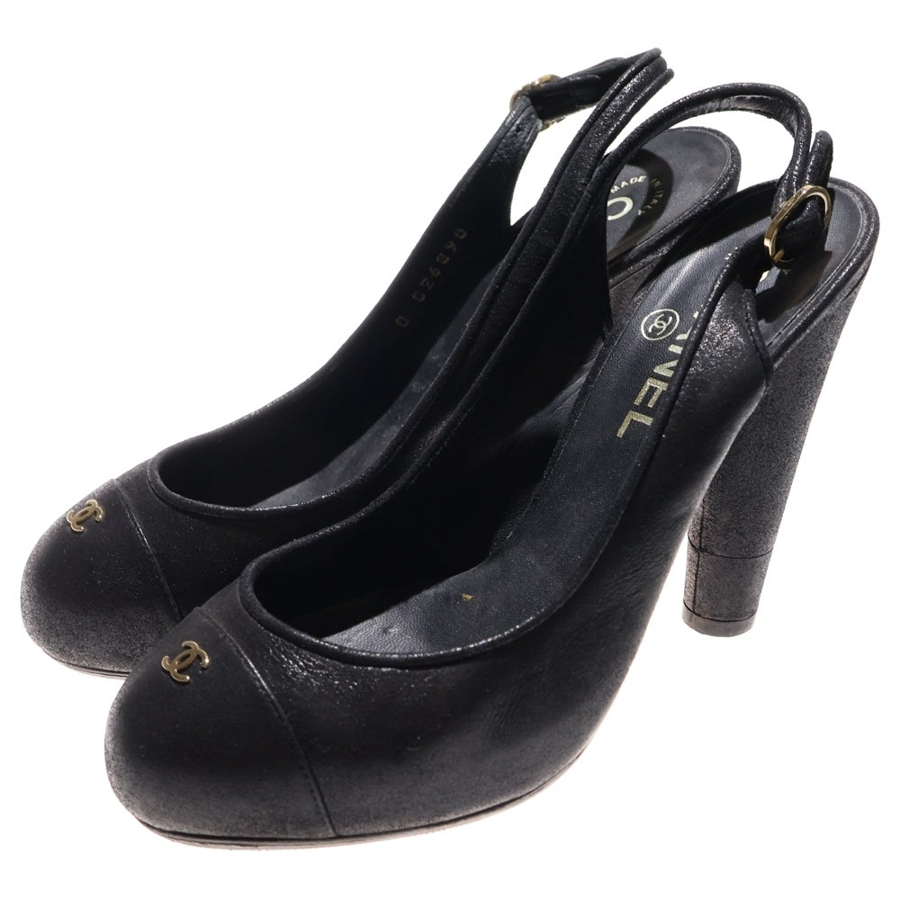 CHANEL(シャネル) ココマーク ロゴプレート スエードレザー ヒール ストラップ パンプス シューズ ブラック レディース G26890